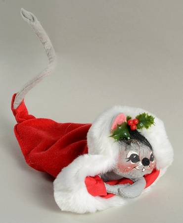 Christmas Mice Mouse In Velour Santa Cap - No Box