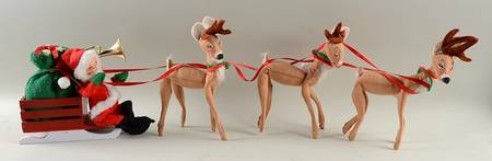 Santa and Mrs Santa Santa With 4 Deer & Sleigh - No Box