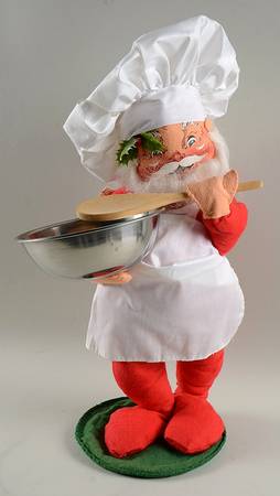 Santa and Mrs Santa Chef Santa Holding Bowl - No Box