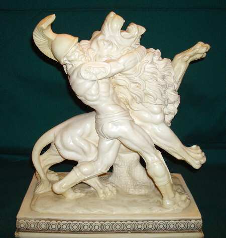 A Santini Sculptures Roman Soldier Wrestling Lion - No Box