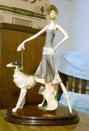 A Santini Sculptures Lady With Dog - No Box