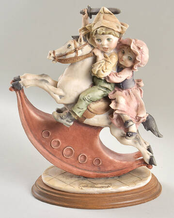 Children Boy & Girl On Rocking Horse - Boxed
