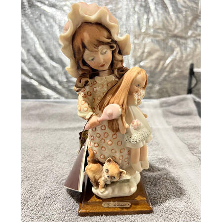Children Girl Brushing Doll & Cat - Boxed