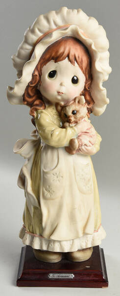 Children Girl In Bonnet With Teddy Bear - No Box