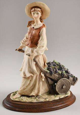 Women Lady With Wheelbarrow Of Grapes - No Box