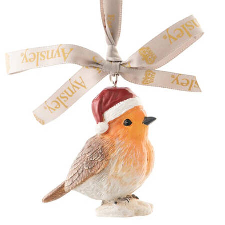 Aynsley Christmas Ornaments Robin Wearing Santa Hat - Boxed