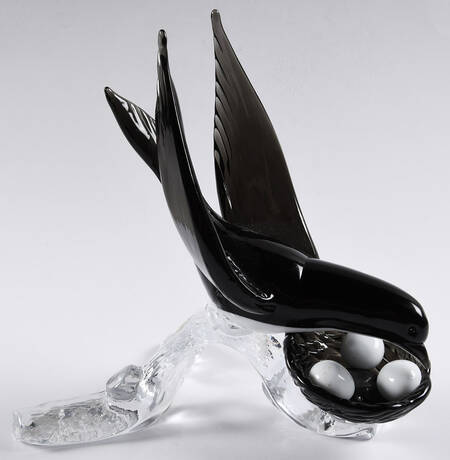 Arte Murano Icet Figurines Black Bird With Nest - No Box