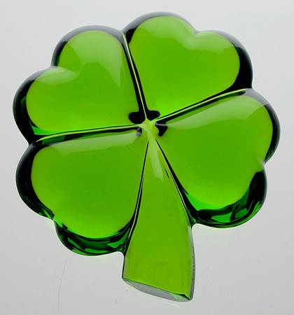 Baccarat Crystal Figurines Four Leaf Clover-Moss Green - With Box Bx324