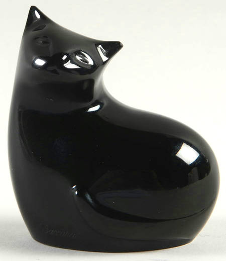 Baccarat Crystal Figurines Cat-Sitting-Black - Boxed