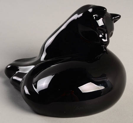Baccarat Crystal Figurines Cat Sleeping-Reclining-Black - With Box
