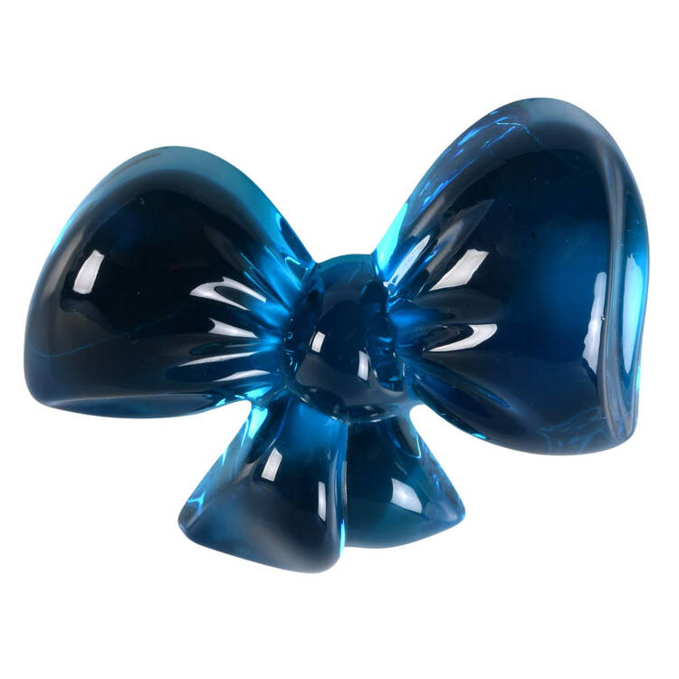 Baccarat Crystal Figurines Bow Paperweight - Turquoise - Boxed