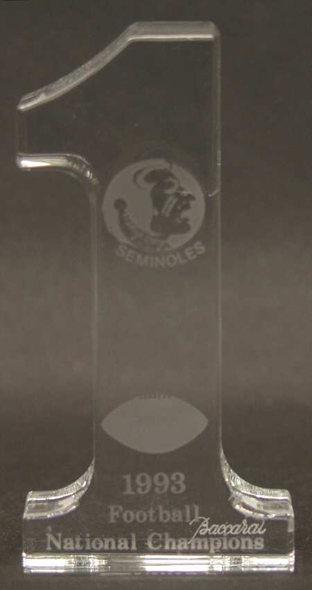 Baccarat Crystal Figurines Number"1"-Fla State 1993ntnl Champs - Boxed