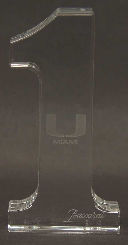 Baccarat Crystal Figurines Number"1"-University Of  Miami  - Boxed