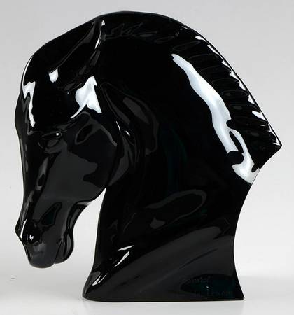 Baccarat Crystal Figurines Horse's Head-Black-Signed - Boxed