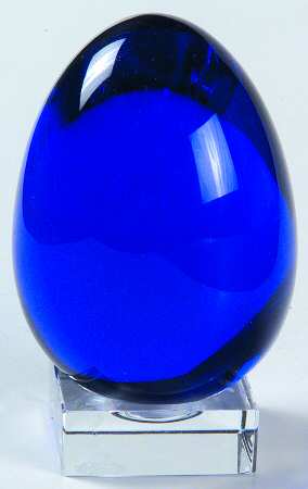 Baccarat Crystal Figurines Egg-Blue & Clear Stand - With Box Bx326