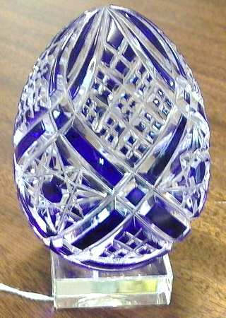 Baccarat Crystal Figurines Egg W/Stand-Cobalt/Cut - Boxed