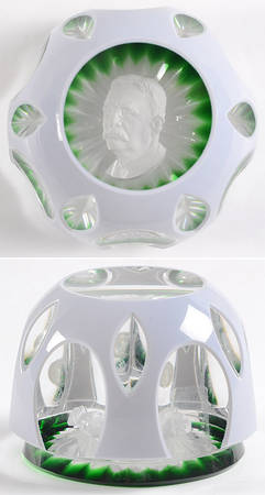Sulphide Paperweight Theodore Roosevelt-White Overlay Green  - Boxed