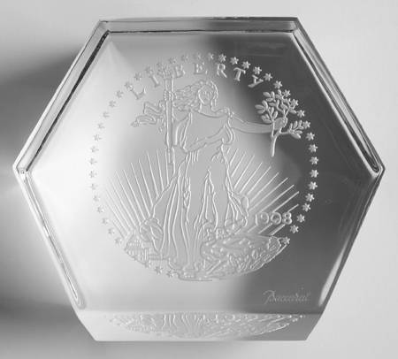Baccarat Paperweight Wells Fargo Nevada Gold 1908 Liberty - Boxed