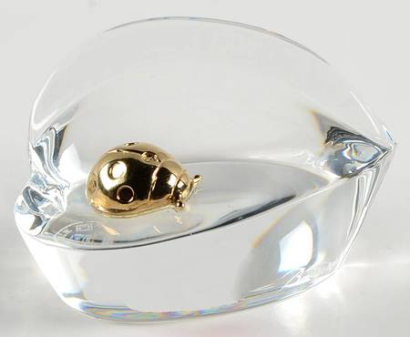 Baccarat Paperweight Heart With Gold Ladybug - Boxed