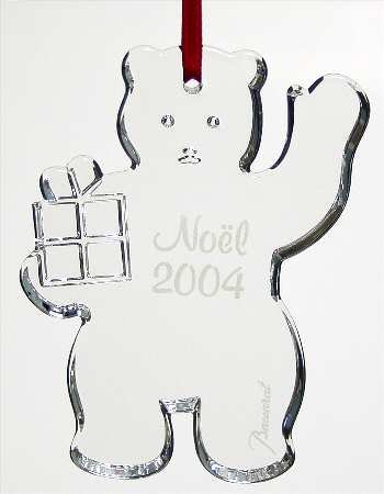 Baccarat Annual Ornament Noel-Teddy Bear With Gift - Boxed