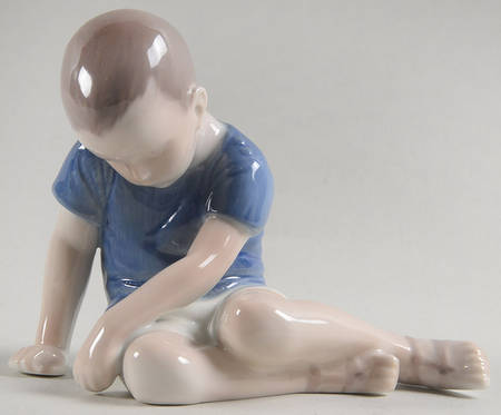 Children Boy Sitting Looking Down-Blue - No Box