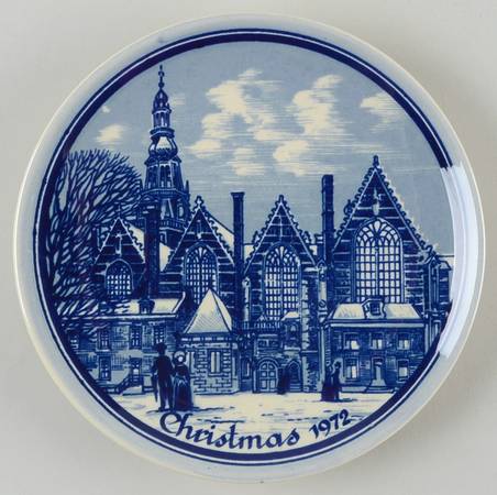Christmas Plate-Blue Delft De Oude Kerk-Old Church-Amsterdam - Boxed