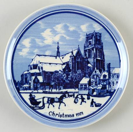 Christmas Plate-Blue Delft St Laurens Church -Rotterdam Anno 1611 - Boxed