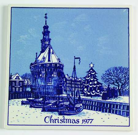 Blue Delft Christmas Tile Harbour Tower Of Hoorn - Boxed