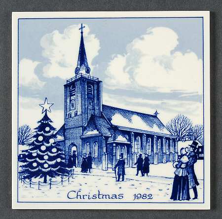 Blue Delft Christmas Tile Church Of Wateringen - With Box