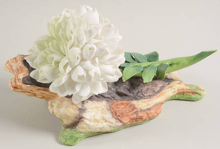 Flower Sculptures Marigold On Bark-White - No Box