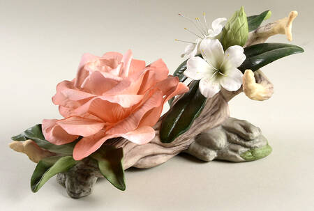 Flower Sculptures Rose-Barbara Bush W/Rhododendr - No Box