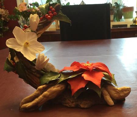 Flower Sculptures Poinsettia With Christmas Rose - No Box