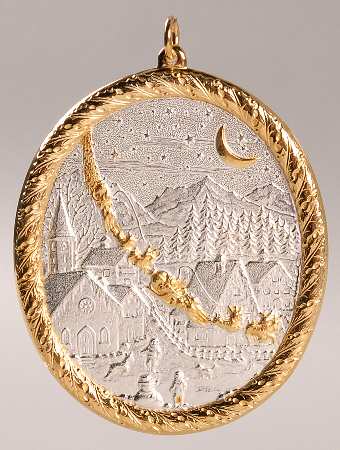 Christmas Ornament-Sterling Village Scene-Sleigh - With Box