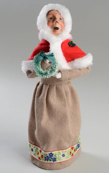Traditional Assorted Carolers Woman With Wreath-Red Fur Lined Cape - No Box Nb1589
