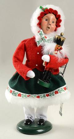 Traditional Assorted Carolers Girl With Nutcracker-Fur Trimmed Coat - No Box