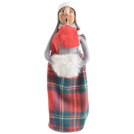 Traditional Assorted Carolers Woman With Muff-Grey Coat/Plaid Skirt - No Box Nb1280