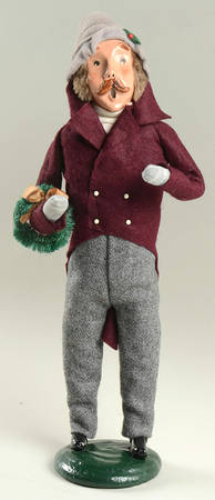 Traditional Assorted Carolers Mustache Man With Wreath-Burgundy - No Box