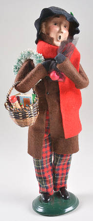 Traditional Assorted Carolers Man With Wreath And Basket-Brown Coat - No Box