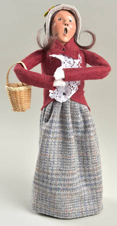 Traditional Assorted Carolers Woman With Basket-Maroon Coat - No Box Nb1602