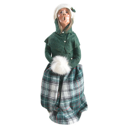 Traditional Assorted Carolers Woman With Muff-Green Top Plaid Skirt - No Box