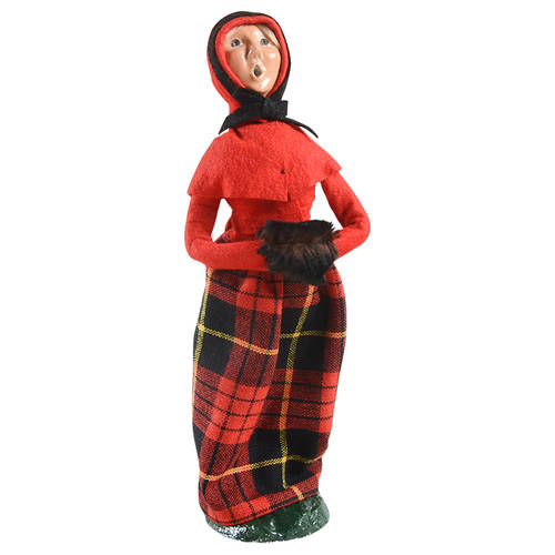 Traditional Assorted Carolers Woman With Muff-Red Coat/Plaid Skirt - No Box Nb1267