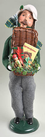 Traditional Assorted Carolers Mustache Man With Presents Basket - No Box
