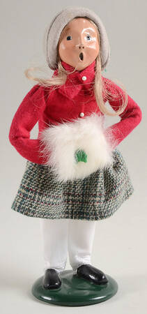 Traditional Assorted Carolers Girl With Muff-Burgundy Coat Gray Skirt - No Box Nb1637