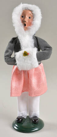 Traditional Assorted Carolers Girl With Muff-Grey Coat Pink Skirt - No Box Nb1645