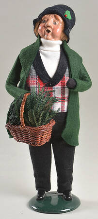 Traditional Assorted Carolers Jolly Man With Basket Of Evergreen - No Box Nb1651