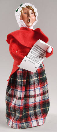 Traditional Assorted Carolers Woman With Music-Plaid Skirt-Red Coat - No Box Nb1659