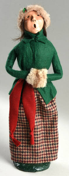 Traditional Assorted Carolers Woman With Muff Green Coat Plaid Skirt - No Box Nb1705