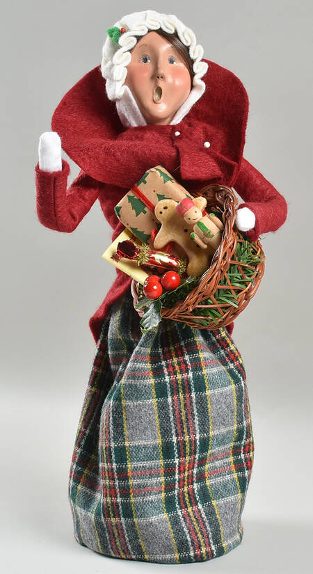 Traditional Assorted Carolers Shopper Woman With Basket - Burgundy - No Box