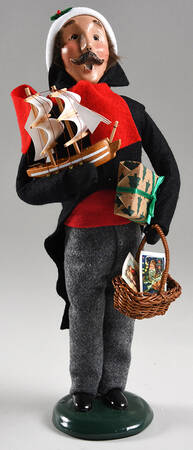 Traditional Assorted Carolers Shopper Man W/ Toy Ship-Black Coat - No Box Nb1737