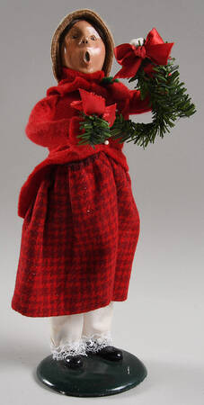 Traditional Assorted Carolers Teen Girl With Garland,Red Coat,Checked  - No Box Nb1739